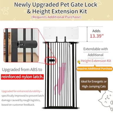 Lumizone Extra Tall Cat Gate 55.12" High Pressure Mounted Extra Wide 2025 New (17 Sizes) 1.37" Gap No Drilling Auto-Close One-Handed Operation Tall Pet Gate for Dogs(Black, 26.18"-29.91"/66.5-75.5cm) - Image 3
