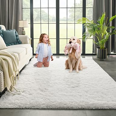 Kimicole 8x10 Large Area Rugs for Living Room Bedroom, Soft Fluffy Shaggy Rug, Non-Slip Fuzzy Furry Rugs for Nursery Kids Room Dorm Room Home Decor, High Pile Indoor Plush Floor Carpet (White) - Image 1