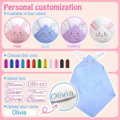Individz Custom Hooded Bath Towel with Name, Personalized Highly Absorbent Bunny Towels, Baby Bath Towels for Girls Boys, Christmas Brithday Shower Gifts for Baby, Toddler, Newborn (Pink) - Image 5