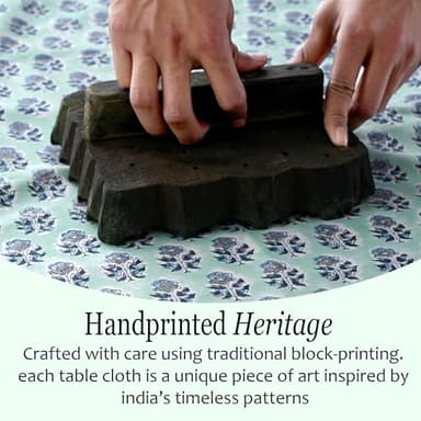 CPC Tablecloth 100% Cotton 70x118 Inch Indian Block Print Rectangle Table Cover, Washable Table Cloth for Weddings, Spring/Summer, Barbeque - Poppy Blue - Image 5