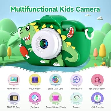 Kids Camera Boys Toys for 3 4 5 6 7 8 9 Years Old Boys, 48MP Dual Lens Kids Digital Camera Christmas Birthday Gifts, 1080P HD Video Selfie Toddler Camera with 32G SD Card - Image 2
