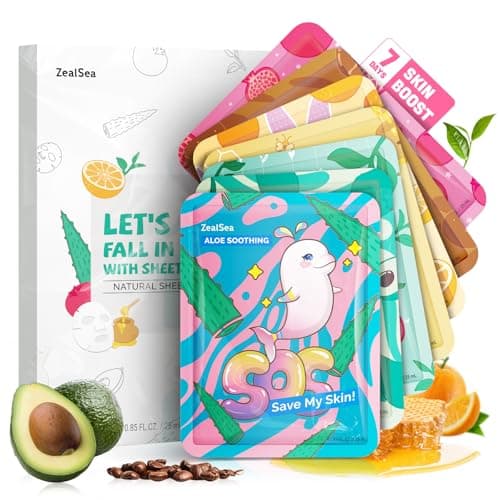 ZealSea Face Masks Skincare, Facial Masks for Women Skin Care, Sheet Masks Beauty with Natural Ingredients, Birthday Party Spa Gift for Kids Teens Girls, Hydrate and Soothe for All Skin Types 7 Pack - Image 1
