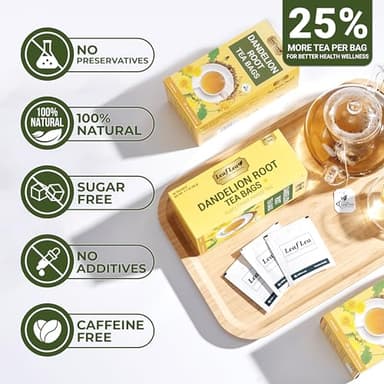 LeafLea 80 Dandelion Tea Bags, All Natural and Pure Dandelion Root Tea, Supports Digestion & Immune Health, Individually Wrapped Tea Bags, Caffeine-Free, Vegan, No Sugar, Gluten-Free, Non-GMO, 2 Pack - Image 5