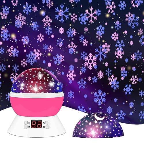 MOKOQI Snowflake Projector Night Light Indoor, Snowflake Nightlight with Timer, Star Lights Projector for Ceiling Kids Room Decor Gifts for 3-8 Year Old Girls Christmas Birthday Gift for Toddler - Image 1