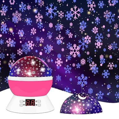 MOKOQI Snowflake Projector Night Light Indoor, Snowflake Nightlight with Timer, Star Lights Projector for Ceiling Kids Room Decor Gifts for 3-8 Year Old Girls Christmas Birthday Gift for Toddler - Image 1