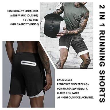 Leidowei 2 in 1 Running Sport Shorts for Men Quick Drying Breathable with Built-in Pocket White L - Image 5