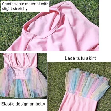 ANIAC Pink Dog Dress, Summer Clothes for Small Girl, Spring Puppy Princess Dress, Cat Outfit, Pet Clothing for Cats Kitten Chihuahua Yorkie, Rainbow (Large, Pink) - Image 5