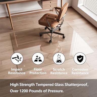 Koonmi Chair Mat for Carpet, Tempered Glass 36"x48" Office Chair Mat, Glass Chair Mats Protector with Rounded and Polished Edges, Ideal for Hardwood Floor, Carpet, Office, Desk, Rolling Chair - Image 7
