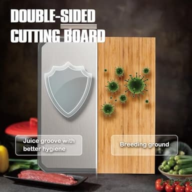 SNOWCLAD Stainless Steel Cutting Board,Double Sided Steel Cutting Board Set for kitchen,Stainless Steel/Wheat straw pp Large for meat,Dishwasher Safe [16 * 11+12 * 8.3 Inch] - Image 5