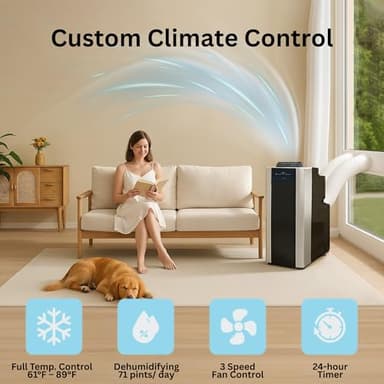 Whynter Portable Air Conditioner 14,000 BTU with Dual Hose Dehumidifier & Cooling Fan for 500 Sq Ft Rooms, Includes AC Unit Window Kit, ARC-14S (9,500 SACC) - Image 3