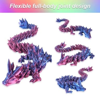 3pcs 12in 3D Printed Crystal Dragon,3D Printed Flexible Articulated Dragon,Home Office Decor Executive Desk Toys, Fidget Toys for Autism/ADHD - Image 4