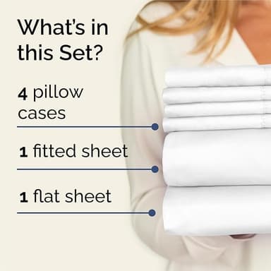 Queen 6 Piece Sheet Set - Comfy Breathable & Cooling - Ultra Soft Hotel Luxury Bedding Set w/ 8-16 Inch Deep Pockets - 1 Flat & 1 Fitted Sheet & 4 Pillowcases - Cozy, Wrinkle Free & Easy Care - White - Image 4
