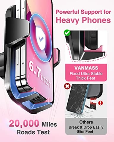 VANMASS 2025【Strongest Suction & Military-Grade】 Car Phone Mount 【Patent & Safety】Ultimate Cell Phone Holder Handsfree Stand for Dash Windshield Vent for iPhone 16 15 Pro Max 14 Android & Truck, Pink - Image 5