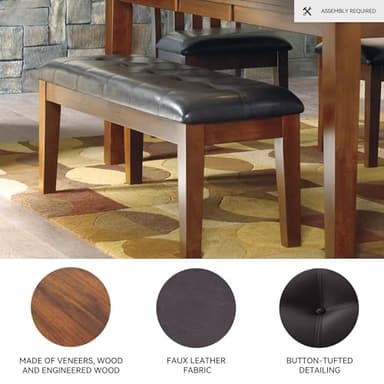 Signature Design by Ashley Ralene Tufted Upholstered Dining Room Bench, Medium Brown - Image 4