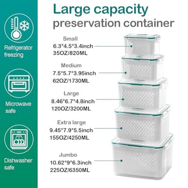 Upgraded Fresh Produce Vegetable Fruit Storage Containers，Large Fruit Containers for Fridge with Lid Vent Handle and Colander ，Keep Berry Fruit Vegetable Food Meat Fresh Longer (5) - Image 3