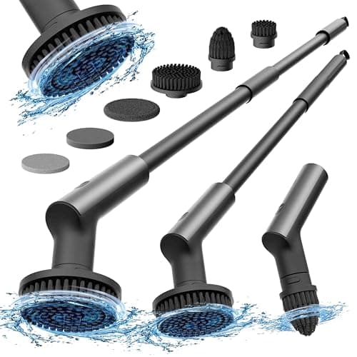HOTO Cordless Electric Spin Scrubber, IPX7 Full Body Waterproof Bathroom Cleaning Brush, Max 22 in-lb, Shower Scrubber Brush with Long Handle, 6 Brush Heads, Power Scrubber for Bathroom, Floor, Tile - Image 1