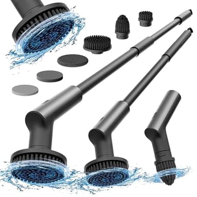 HOTO Cordless Electric Spin Scrubber, IPX7 Full Body Waterproof Bathroom Cleaning Brush, Max 22 in-lb, Shower Scrubber Brush with Long Handle, 6 Brush Heads, Power Scrubber for Bathroom, Floor, Tile - Image 1