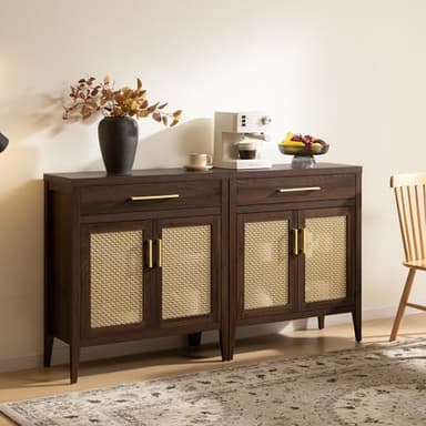 SICOTAS Buffet Cabinet - 30“ Sideboard Cabinet Modern Credenza with Drawers and Metal Mesh Doors, Accent Buffet Table Coffee Bar for Living Room Kitchen Entryway Hallway, Espresso Walnut - Image 7