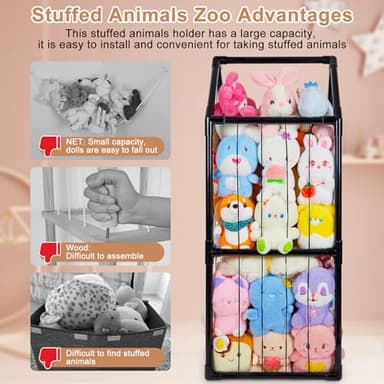 Basumee Stuffed Animals Storage Zoo Kids Plushies Storage Stuffed Animals Holder with Two Rainbow Straps PVC Tube Stuffy Toy Storage Organizer for Girls Boys Nursery Playroom Room Bedrooms, Black - Image 7