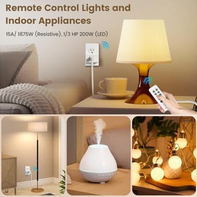SURAIELEC Remote Control Outlet, Wireless Light Switch - 5 Outlets + 2 Remotes, 15 AMP, 100FT Range, No Interference, Remote Light Switch Kit for Lamp, Fan, Christmas Tree Light, Household Appliance - Image 4