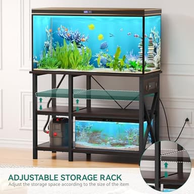 YITAHOME 40-50 Gallon Fish Tank Stand with Power Outlet, 40x18 Inch Metal Aquarium Stand with 3-Tier Adjustable Storage Shelves and Hooks, 700LBS Capacity, Black - Image 4