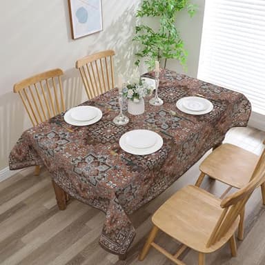 cusugbaso Boho Tablecloth 60x84 Inch Rectangle - Cotton Linen Vintage Rustic Farmhouse Bohemian Decorations for Home, Water-Resistant Washable Table Cloth for Party,Table, Outdoor - Image 2