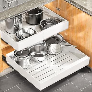Pull out Cabinet Organizer, Expandable(12"-20") Heavy Duty Slide out Drawers Fixed with Adhesive Nano Film for Pots, Roll out Shelf Storage for Kitchen Base Cabinet Organization, Pantry, Bathroom - Image 1