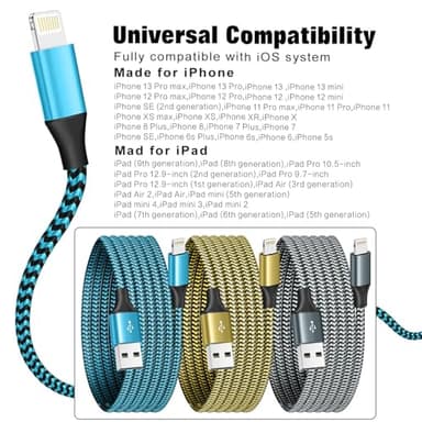 SHUSEL for iPhone Charger 3 Pack 6FT USB Lightning Cable MFi Certified Fast Charging Nylon Braided for iPhone Charger Cord Compatible with iPhone 14 Plus 14 pro max 13 12 11 XS X XR 8 Plus 7 6 SE 5s - Image 7