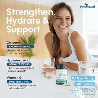 ForestLeaf Multi Collagen Pills - Collagen Men & Collagen Women - Hydrolyzed Collagen Supplements with Vitamin C & Hyaluronic Acid - Collagen Capsules for Hair, Skin & Nails (240 Peptide Capsules) - Image 2
