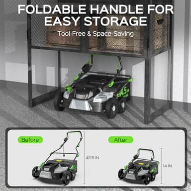 TIECTOWN 16-Inch 15.5 Amp 2-in-1 Electric Dethatcher and Scarifier with 14.5-Gallon Removable Thatch Collection Bag, Lawn Dethatcher with 5-Position Depth Adjustment, Quick-Fold, Keeps Lawn Healthy - Image 6