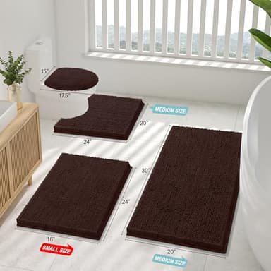Smiry Luxury Chenille Toilet Rugs U-Shaped 24x20, Soft Absorbent Non-Slip Contour Bathroom Rugs for Toilet, Machine Washable Contoured Bath Mats, Brown - Image 2