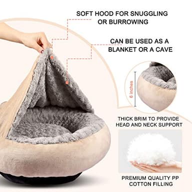 GASUR Small Dog & Cat Bed, 23'' Donut Pet Bed Mat with Hooded Blanket, Anti-Anxiety Burrow Cave Bed, Cozy Puppy Bed, Machine Washable, for Indoor Pets up to 20lbs - Image 2