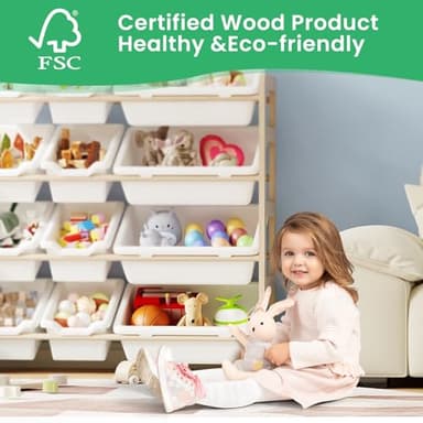 Toy Storage Organizer - Toy Organizers and Storage with Bookshelf, Toy Storage Shelf with 3 Shelves and 12 Storage Bins, Kids Bookshelf and Toy Storage for Kids Room, Playroom, Bedroom, Nursery, White - Image 4