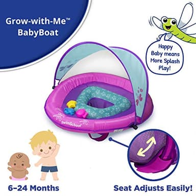SwimSchool Deluxe Baby Pool Float with Adjustable Canopy - 6-24 Months - Baby Swim Float with Splash & Play Activity Center Safety Seat - Pink/Aqua - Image 2
