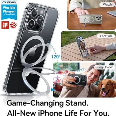 CASEKOO Genuine Official for iPhone 15 Pro Max Case Clear with Magnetic Ring Stand [Compatible with MagSafe] [16FT Military-Grade Protection] Lasting Transparent Slim Phone Grip ProMax Cover 6.7 inch - Image 3