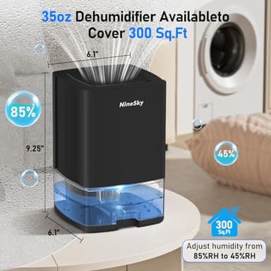 NineSky Dehumidifier for Home, 30oz Water Tank,(300 sq.ft) Dehumidifiers for Bedroom, Bathroom, Basement with 7 Colorful Lights, Auto Shut Off(C1 Black) - Image 2