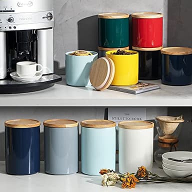 Sweejar Kitchen Canisters Ceramic Food Storage Jar, Stackable Containers with Airtight Seal Wooden Lid for Serving Coffee Bean, Flour, Tea, Spice and More - 39 Fl Oz (Red) - Image 6