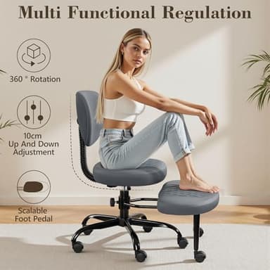 AtHope Ergonomic Cross Legged Office Chair with Wheels - Adjustable Height for Meditation, ADHD Desk & Yoga - Wide Criss Cross Design with Lumbar Support, Kneeling Chair - Dark Gray - Image 4