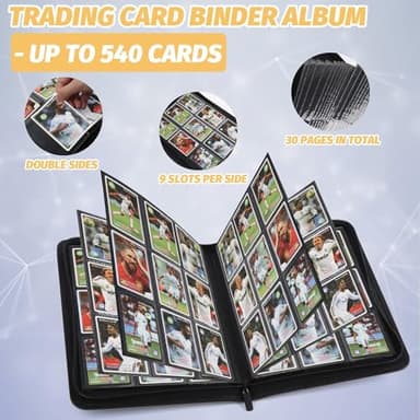 Foalgo 9 Pocket Card Binder, Premium Zip Trading Card Binder, 540 Double Sided Pocket PU Collection Binder, Collector Album, Card Folder for MTG, TCG, Sports Cards (Black) - Image 6