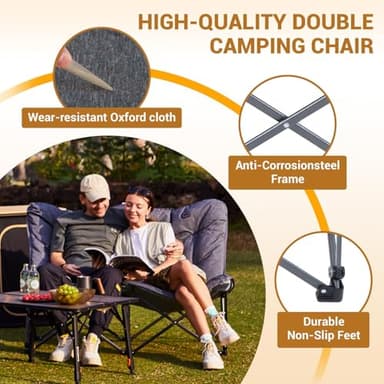 KingCamp Double Butterfly Chair, Oversized Thick Padded Camping Couch Portable Folding Loveseat 600lbs Heavy Duty Comfy Seat with High Back & Carry Bag for Outdoor Indoor Patio Home Living Bed Room - Image 4