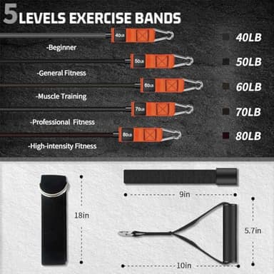 VEICK Resistance Bands, Exercise Bands for Working Out with Handles, Elastic Workout Bands for Men Women, Exercising Bands for Strength Training Equipment at Home Gym - Image 3