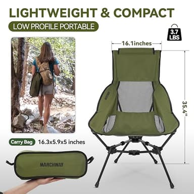 MARCHWAY Lightweight Folding High Back Camping Chair with Head Support, Stable Portable Compact for Outdoor Camp, Travel, Beach, Picnic, Festival, Hiking, Backpacking (Highback Green) - Image 3