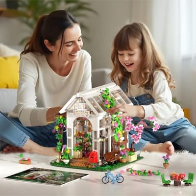 HOGOKIDS Flower House Building Set with LED Light - 1332 PCS Garden House Buiding Toy with Flowers Potted Plants Parrot Cat Animals Playset Greenhouse Model Xmas Gift for Adults Teens Girls Ages 8+ - Image 6