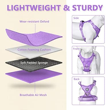 PoyPet No Pull Dog Harness, No Choke Reflective Dog Vest, Adjustable Pet Harnesses with Easy Control Padded Handle for Small Medium Large Dogs(Light Purple Matching Trim,S) - Image 4