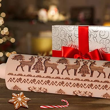 Embossed Rolling Pin, OLETNY Large Wood Textured Roller for Baking, Cookies, Decorative Pattern Rolling Pins, Christmas Gifts for Mother, Grandmother, and Friends (Elk) - Image 3