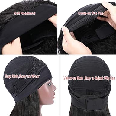 Aiterina 26 Inch Headband Wig Human Hair Deep Wave Headband Wigs for Black Women Virgin Human Hair Headband Wig Glueless Curly Headband Wig Human Hair Natural Color - Image 3