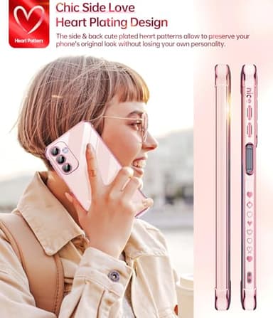 LeYi for Galaxy A16-5G Phone Case: Tempered Glass Screen Protector [2 Pcs]+ Full Camera Lens Protection,Love Heart Plating Luxury Shockproof Phone Case para Samsung A 16 5G Cute,Pink - Image 6