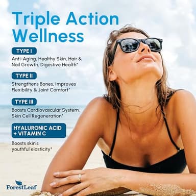 ForestLeaf Multi Collagen Pills with Hyaluronic Acid + Vitamin C | Hydrolyzed Collagen Supplements for Women or Men | Multi Collagen Capsules Peptides for Skin, Wrinkles, 120 Caps - Image 4