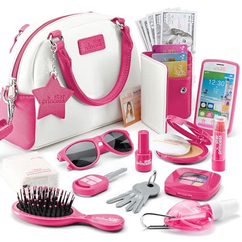 Star Princess Pretend Play Purse Set for Girls - Realistic Purse with Accessories: Toy Phone, Wallet, Credit Cards, Keys, Makeup for Role Playing Toys for Girls Ages 3-8 - Image 1