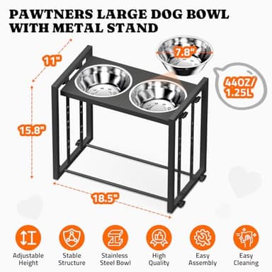 Elevated Metal Dog Bowls for Medium Breed: 4 Height-Adjustable Raised Dog Bowl Feeder Station with 2 Stainless Steel Bowls, Black - Image 6